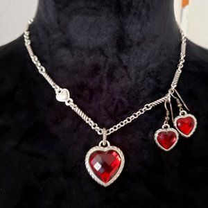 Retired Brighton "Newport" Reversible Red Heart Necklace and Earrings